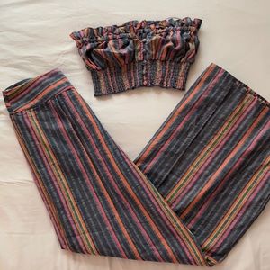 Two Piece Set: High Waist, Tube Top, ThighHigh Split Pants Matching Set